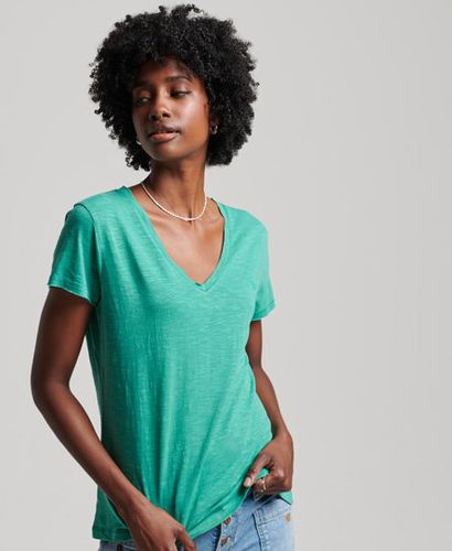 Women's Damen Strukturiertes T-Shirt mit V-Ausschnitt und Stickerei, Größe: 34 - Größe: 34 - Superdry - Modalova