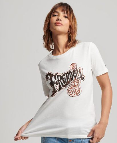 Women's Vintage Embellished T-Shirt Cream/Brown / New Chalk - Size: 10 - Superdry - Modalova
