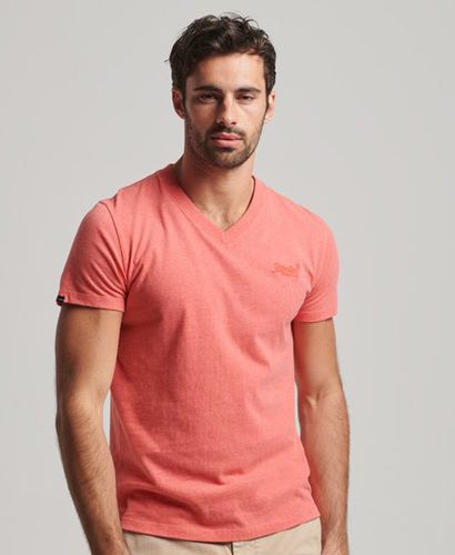 Men's Organic Cotton Essential Logo V Neck T-Shirt Cream / Coral Marl - Size: M - Superdry - Modalova