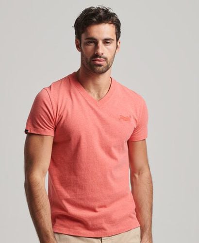 Men's Organic Cotton Essential Logo V Neck T-Shirt Cream / Coral Marl - Size: Xxl - Superdry - Modalova