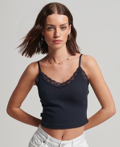 Women's Rib Lace Trim Cami Top Navy / Eclipse Navy - Size: M/L - Superdry - Modalova