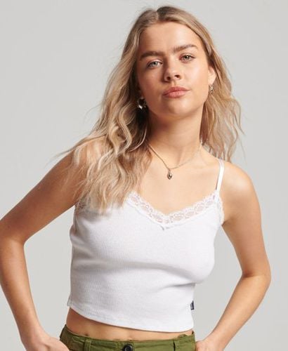 Women's Rib Lace Trim Cami Top White / Optic - Size: M/L - Superdry - Modalova