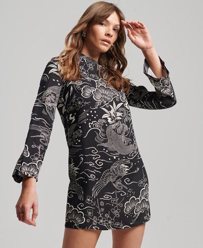 Women's Printed Long Sleeve Mini Dress Black / Horaizu Black - Size: 8 - Superdry - Modalova
