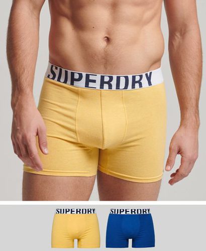 Men's Organic Cotton Boxer Dual Logo Double Pack Blue / Mazarine/Nautical Yellow - Size: S - Superdry - Modalova