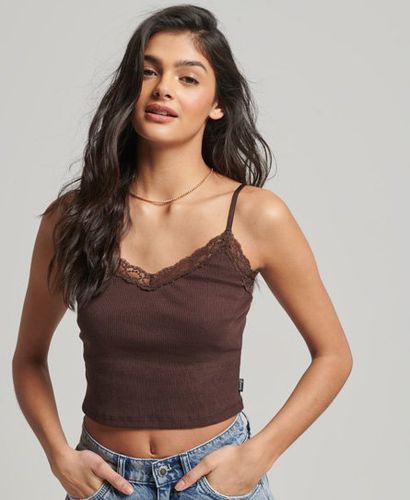 Women's Rib Lace Trim Cami Top Brown / Dark Chocolate Brown - Size: XS/S - Superdry - Modalova