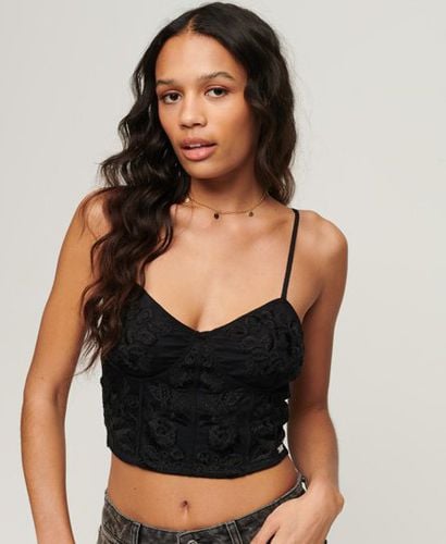 Women's Floral Embroidered Corset Top Black / Jet Black - Size: 14 - Superdry - Modalova