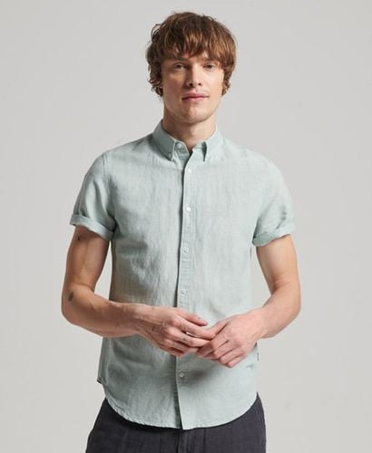 Men's Organic Cotton Linen Short Sleeve Shirt Blue / Blue Surf - Size: S - Superdry - Modalova