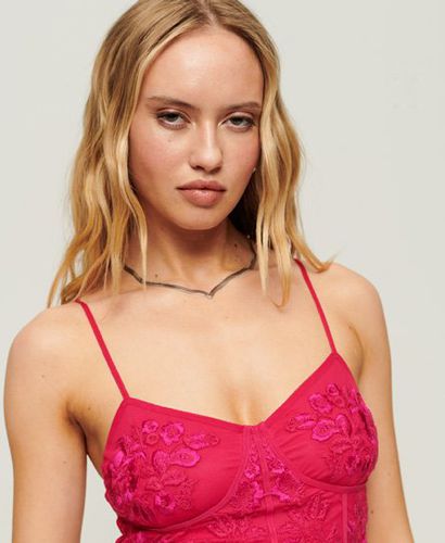 Women's Floral Embroidered Corset Top Pink / Fuchsia Pink - Size: 10 - Superdry - Modalova