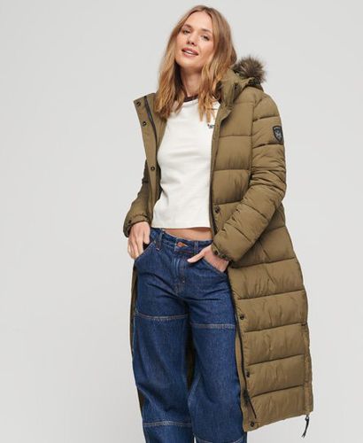 Women's Langer Steppmantel mit Kapuze mit Kunstfellbesatz - Größe: 36 - Superdry - Modalova