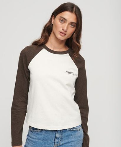 Women's Essential Logo Long Sleeve Baseball Top Brown / Off White/Dark Chocolate Brown Marl - Size: 16 - Superdry - Modalova