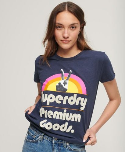 Women's 70s Retro Logo Graphic T-Shirt Navy / Lauren Navy - Size: 10 - Superdry - Modalova