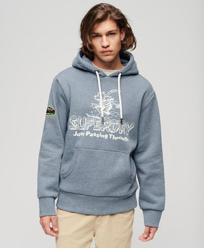 Men's Classic Graphic Print Travel Postcard Hoodie, Blue and White, Size: L - Superdry - Modalova