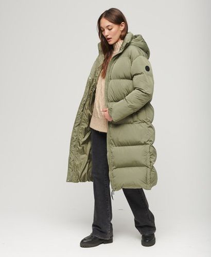 Women's Hooded Longline Puffer Coat Khaki / Wild Khaki - Size: 10 - Superdry - Modalova