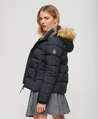 Women's Faux Fur Short Hooded Puffer Jacket Navy / Eclipse Navy - Size: 12 - Superdry - Modalova