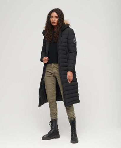 Women's Women's Quilted Fuji Hooded Longline Puffer Coat, Black, Size: 12 - Superdry - Modalova