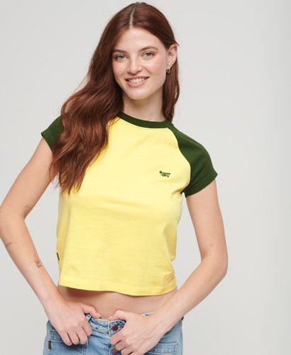 Women's Organic Cotton Essential Logo Raglan T-Shirt / Pale Lemon/Army Green - Size: 10 - Superdry - Modalova