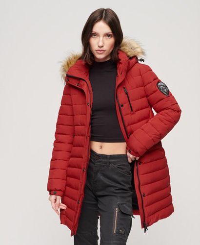 Women's Fuji Hooded Mid Length Puffer Coat Red / Varsity Red - Size: 10 - Superdry - Modalova