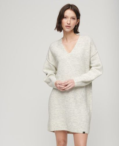 Women's V Neck Knit Jumper Dress Light Grey / Glacier Grey Marl - Size: 14 - Superdry - Modalova