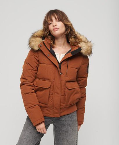 Women's Hooded Everest Puffer Bomber Jacket Brown / Bisque Brown - Size: 10 - Superdry - Modalova