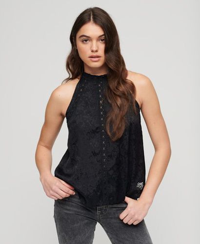 Women's Lace Sleeveless High Neck Top Black / Urban Black - Size: 10 - Superdry - Modalova