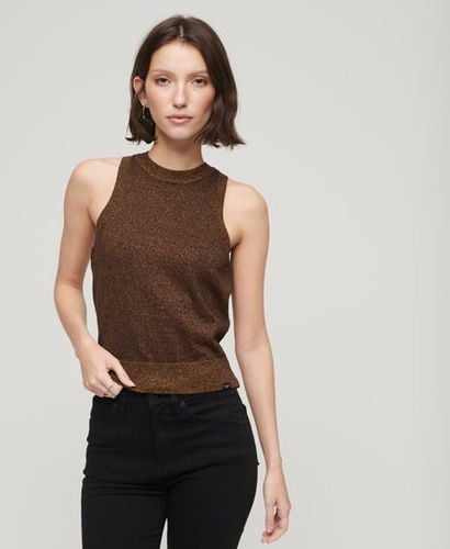 Women's Merino Crew Neck Knit Vest Top Brown / Denim CO Tabacco Brown Metallic - Size: 12 - Superdry - Modalova