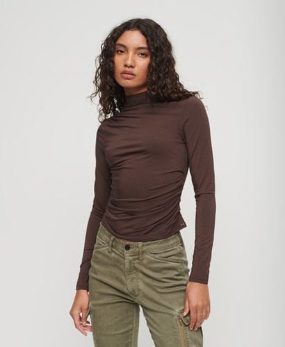 Women's Long Sleeve Ruched Mock Neck Top Brown / Brown Chicory Coffee - Size: 12 - Superdry - Modalova