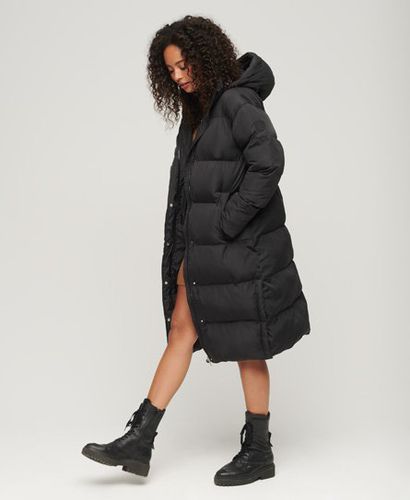Women's Hooded Longline Puffer Coat Black - Size: 10 - Superdry - Modalova