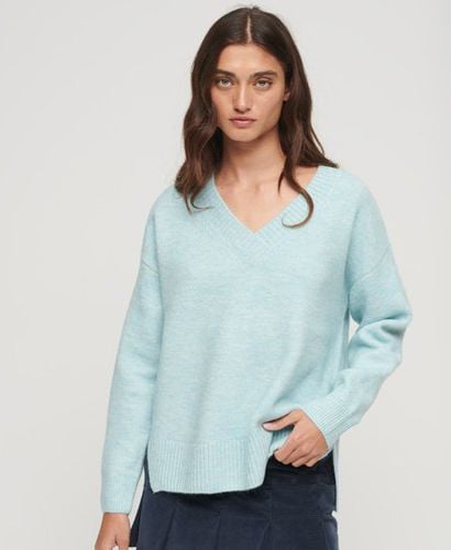 Women's Oversized V Neck Jumper Light Blue / Light Sky Blue Marl - Size: 10 - Superdry - Modalova