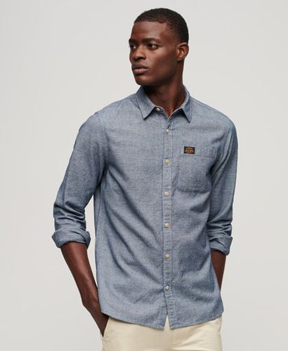 Men's Cotton Workwear Long Sleeve Shirt Navy / Indigo Slub - Size: XL - Superdry - Modalova
