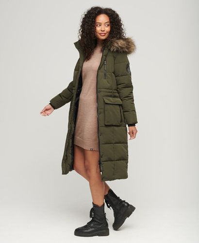 Women's Longline Faux Fur Everest Coat Green / Surplus Goods Olive - Size: 10 - Superdry - Modalova