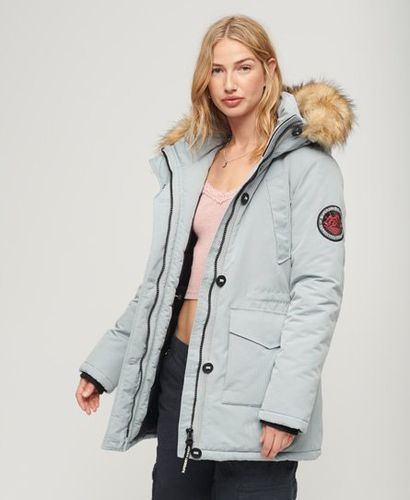 Women's Everest Faux Fur Hooded Parka Coat Light Grey / Skylark Grey - Size: 12 - Superdry - Modalova