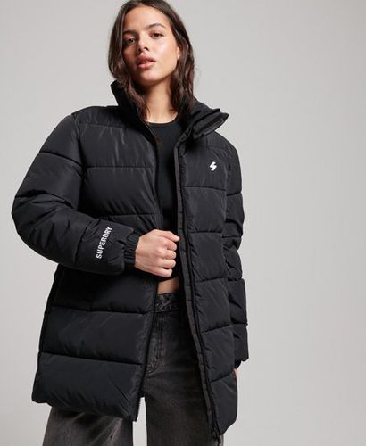 Women's Longline Sports Puffer Jacket Black - Size: 10 - Superdry - Modalova