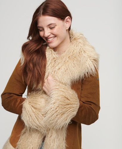 Women's Faux Fur Lined Afghan Coat / Denim Co Tobacco - Size: 8 - Superdry - Modalova
