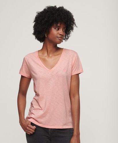 Women's Slub Embroidered V-Neck T-Shirt Pink / Ballet Pink - Size: 8 - Superdry - Modalova