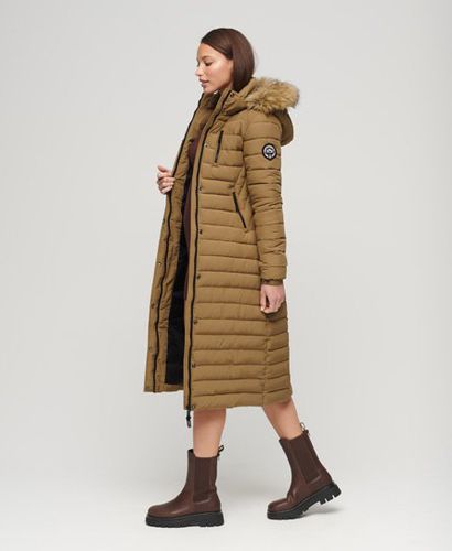 Women's Faux Fur Hooded Longline Light Padded Puffer Coat / Sandstone - Size: 10 - Superdry - Modalova