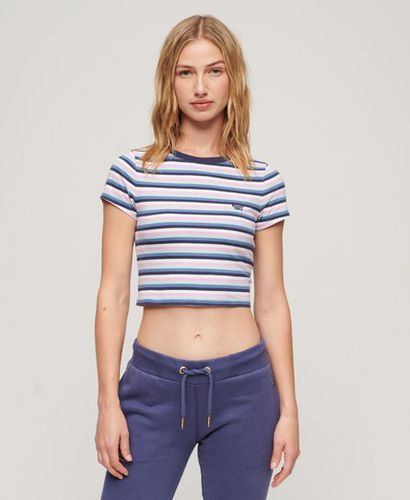 Women's Vintage Stripe Crop T-Shirt Navy/White / Hyper Lavender Stripe - Size: 8 - Superdry - Modalova