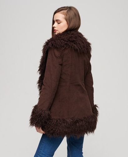 Women's Faux Fur Lined Afghan Coat Brown / Dark Brown Cord - Size: 10 - Superdry - Modalova