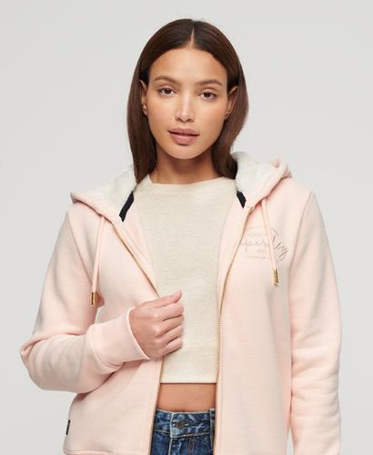 Women's Luxe Metallic Logo Zip Hoodie Pink / Bright Blush - Size: 14 - Superdry - Modalova