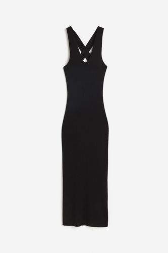 Geripptes Kleid mit V-Ausschnitt Schwarz, Alltagskleider in Größe XL. Farbe: - H&M - Modalova