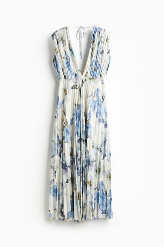 Plissiertes Jerseykleid Weiss/Blau geblümt, Alltagskleider in Größe L. Farbe: - H&M - Modalova