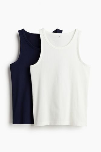 Er-Pack Gerippte Tanktops in Slim Fit Marineblau/Weiß, T-Shirt Größe XXL. Farbe: - H&M - Modalova
