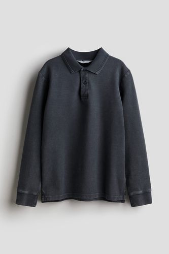 Langarm-Poloshirt aus Baumwollpikee Ausgewaschenes Schwarz, T-Shirts & Tops in Größe 134/140. Farbe: - H&M - Modalova