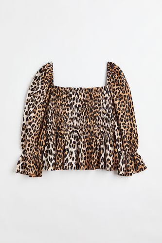 Gesmoktes Shirt Beige/Leopardenmuster, Tops in Größe XXXL. Farbe: - H&M - Modalova