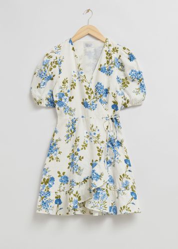 Mini-Wickelkleid aus Leinen Weiß/Blauer Blumenprint, Alltagskleider in Größe 34. Farbe: - & Other Stories - Modalova