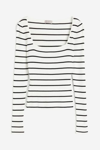 Geripptes Shirt mit Karree-Ausschnitt Weiß/Schwarz gestreift, Tops in Größe S. Farbe: - H&M - Modalova
