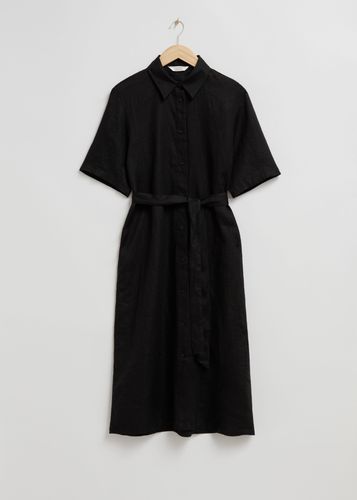 Hemdblusenkleid aus Leinen mit Gürtel Schwarz, Alltagskleider in Größe S. Farbe: - & Other Stories - Modalova