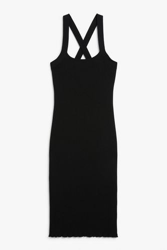 Schwarzes Kleid gerippt gekreuzte Träger Schwarz, Alltagskleider in Größe XL. Farbe: - Monki - Modalova