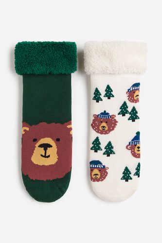 Er-Pack Antirutsch-Strümpfe aus Fleece Dunkelgrün/Bären, Socken in Größe 31/33. Farbe: - H&M - Modalova