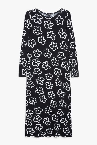 Langarmkleid aus Jersey Schwarz mit weißen Blumen, Alltagskleider in Größe XS. Farbe: - Monki - Modalova