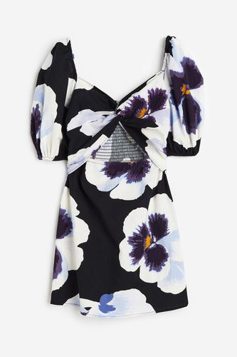 Kleid aus Leinenmix mit Twistdetail Schwarz/Geblümt, Alltagskleider in Größe XL. Farbe: - H&M - Modalova